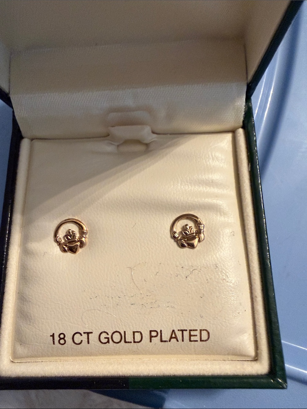 18CT Gold Plated Claddagh Stud Earrings - Gold Tone